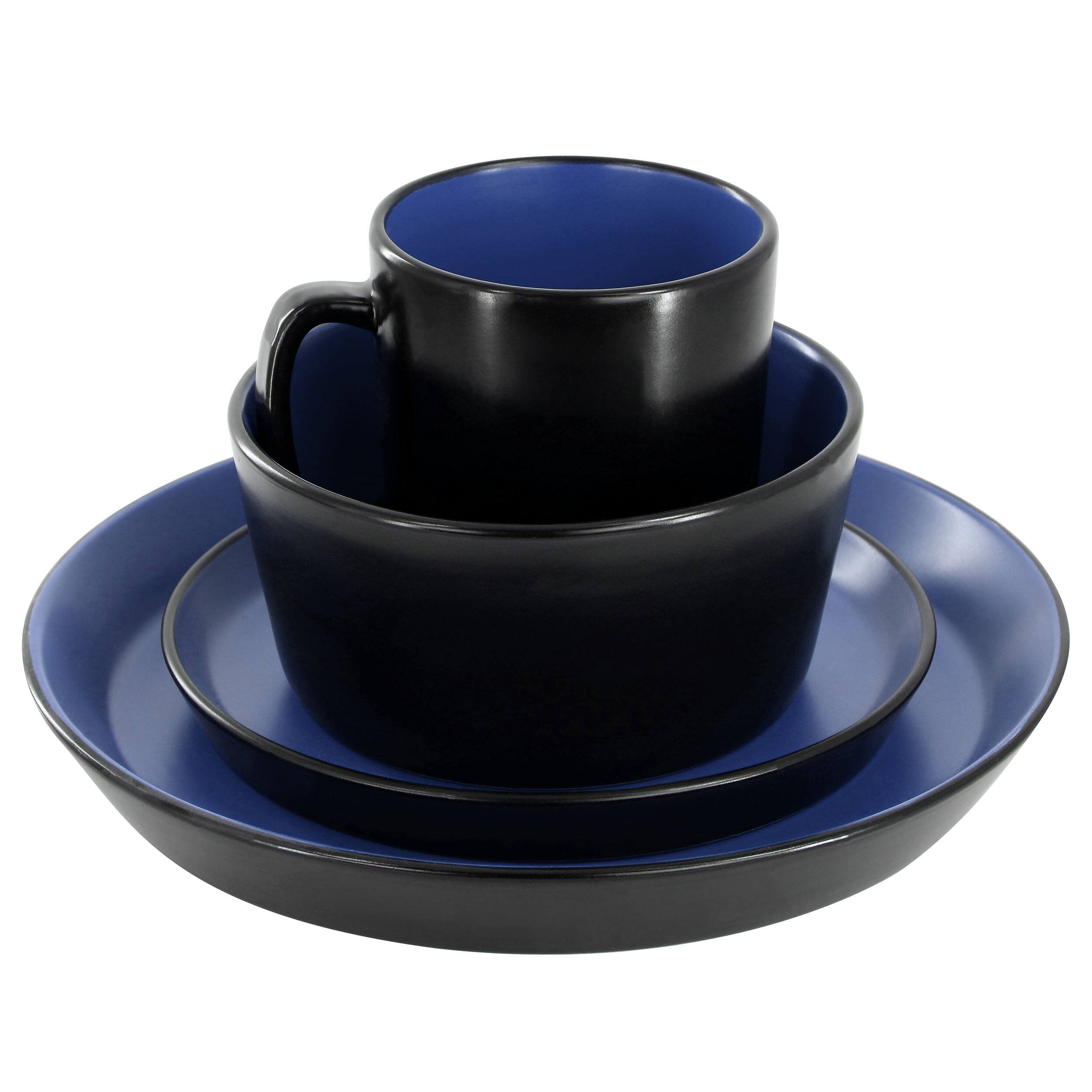Alt View 2. Elama - Elama Bacarra 16 Piece Stoneware Dinnerware Set in Two Tone Black and Blue - Black and Blue.