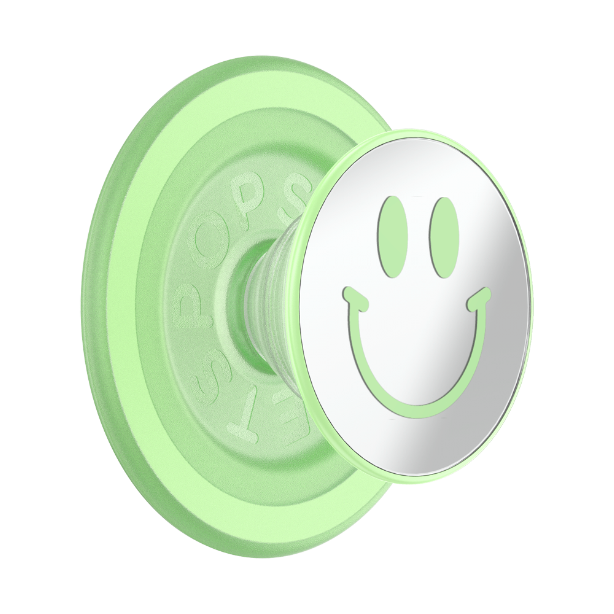 Angle. PopSockets - MagSafe PopGrip Universal Magnetic Grip & Stand with Adapter Ring for Cell Phones - Matcha Dew Happy Reflex.
