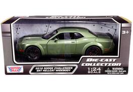 2018 Dodge Challenger SRT Hellcat Widebody Green Metallic with Black Stripes 1/24 Diecast Model Car by Motormax