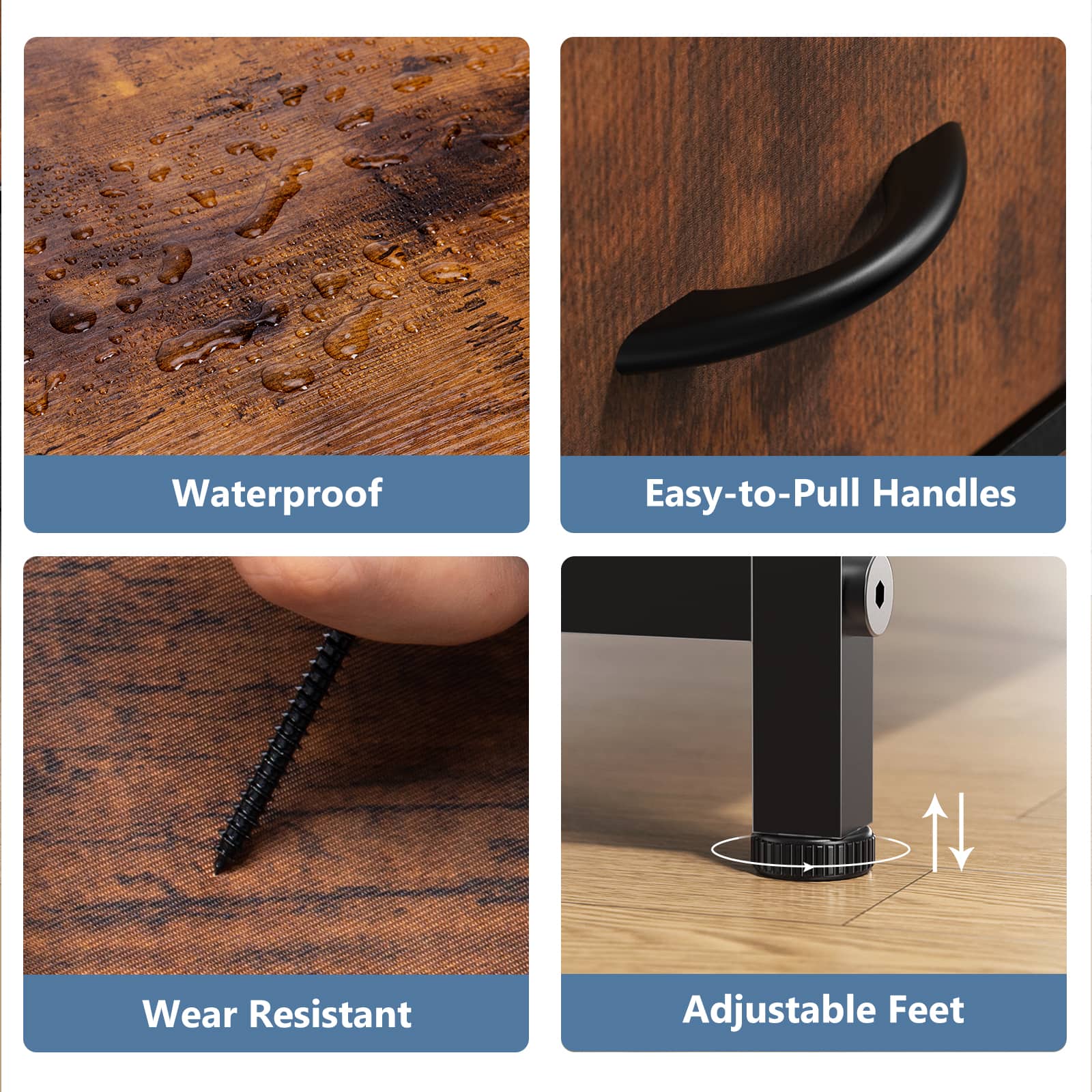 Waterproof Easy-to-Pull Handles Wear Resistant Adjustable Feet