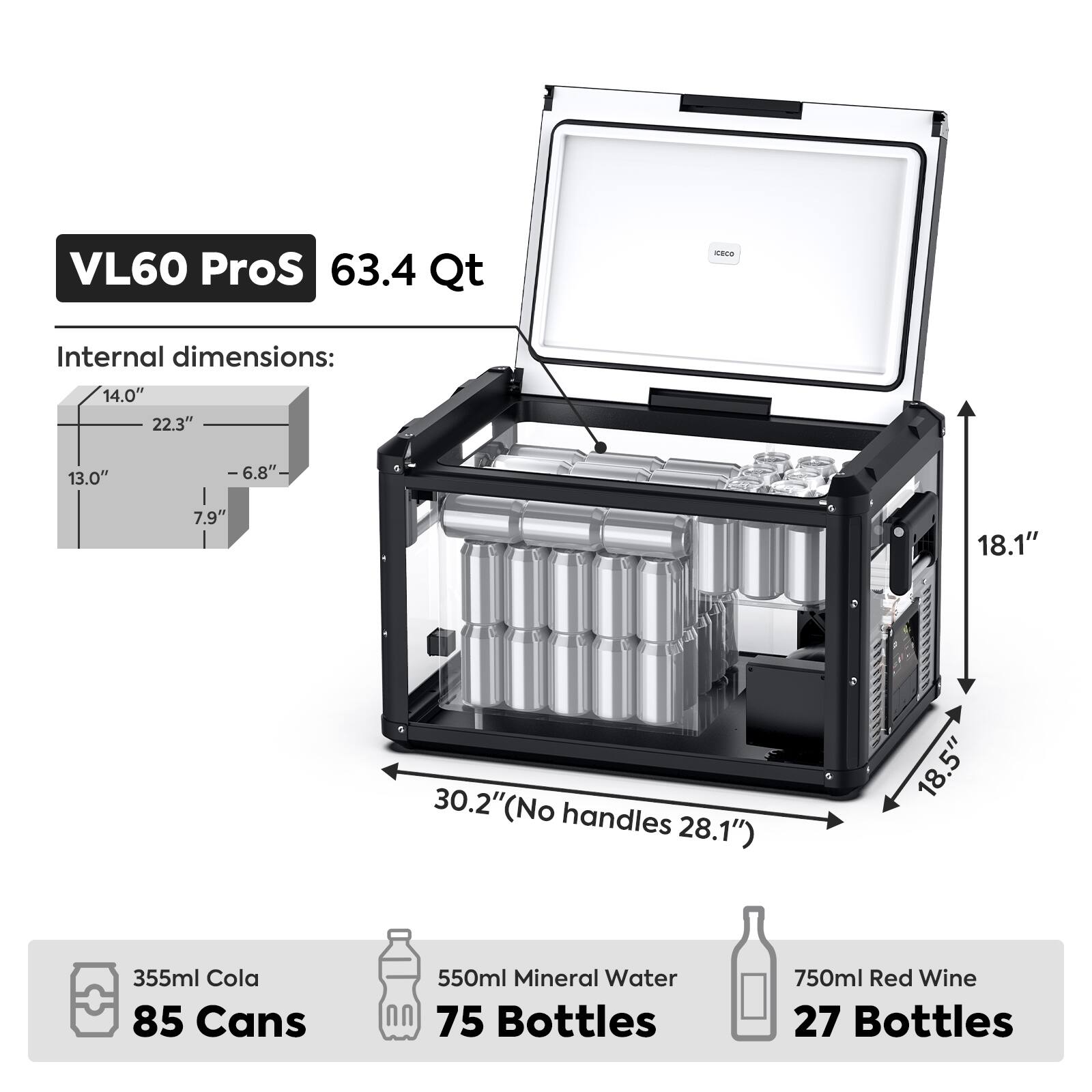 ICECO VL60 Pro Single Zone 63QT Portable Cooler Black MC-VL60PROS