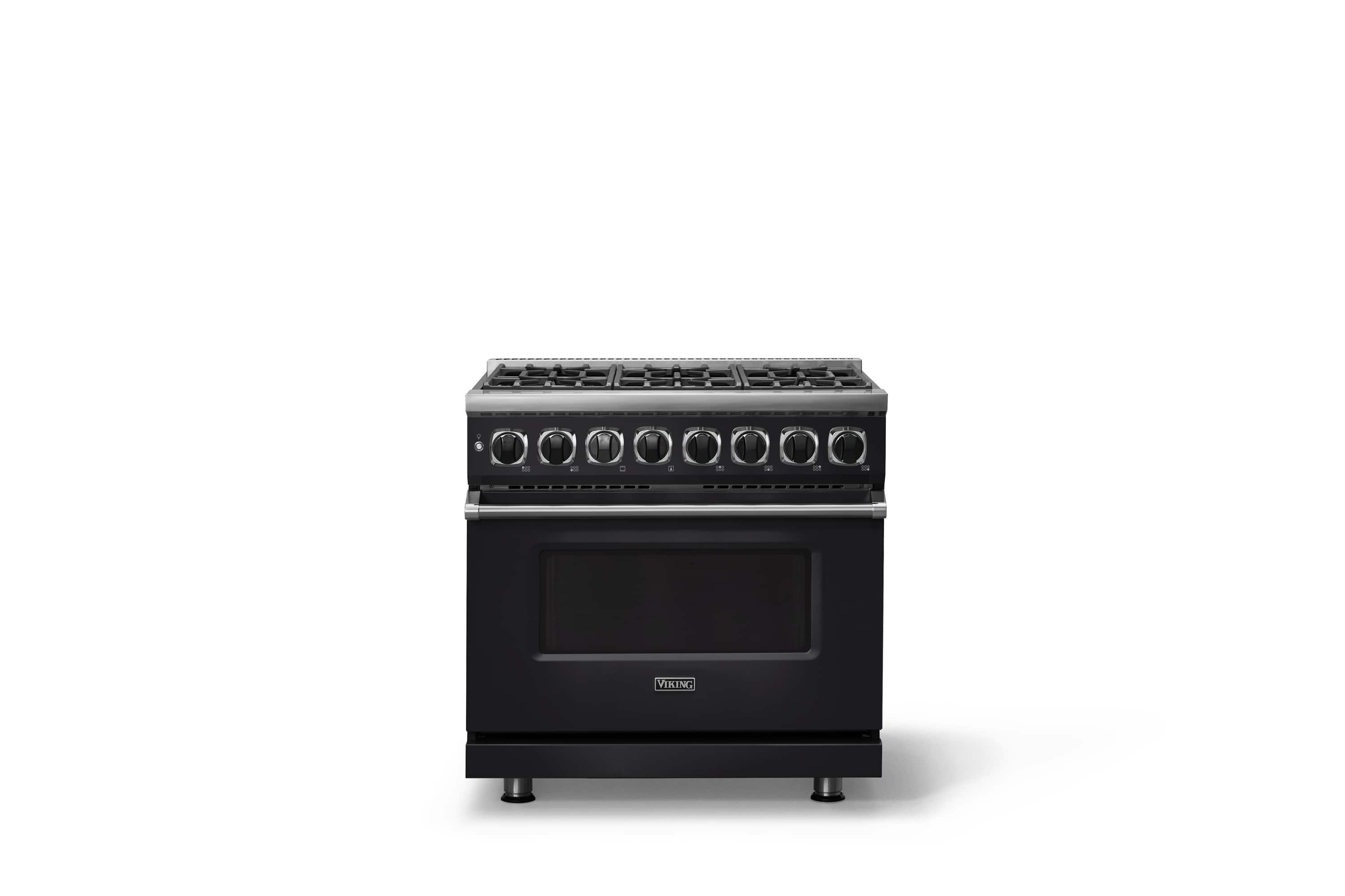 Front. Viking - 36 in. Wide 6 Burner Dual Fuel Sealed Burner Range - Onyx.