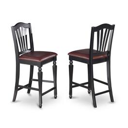 East West Furniture - Chelsea Stools with FAUX LEATHER upholstered seat - Black & Cherry
