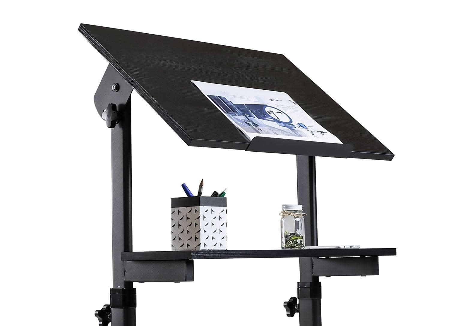 Alt View 1. Mount-It! - Mobile Stand-Up Desk With Adjustable Height, Tilt Platform & Extra Shelf for Workstation or Presentation Use - Black.