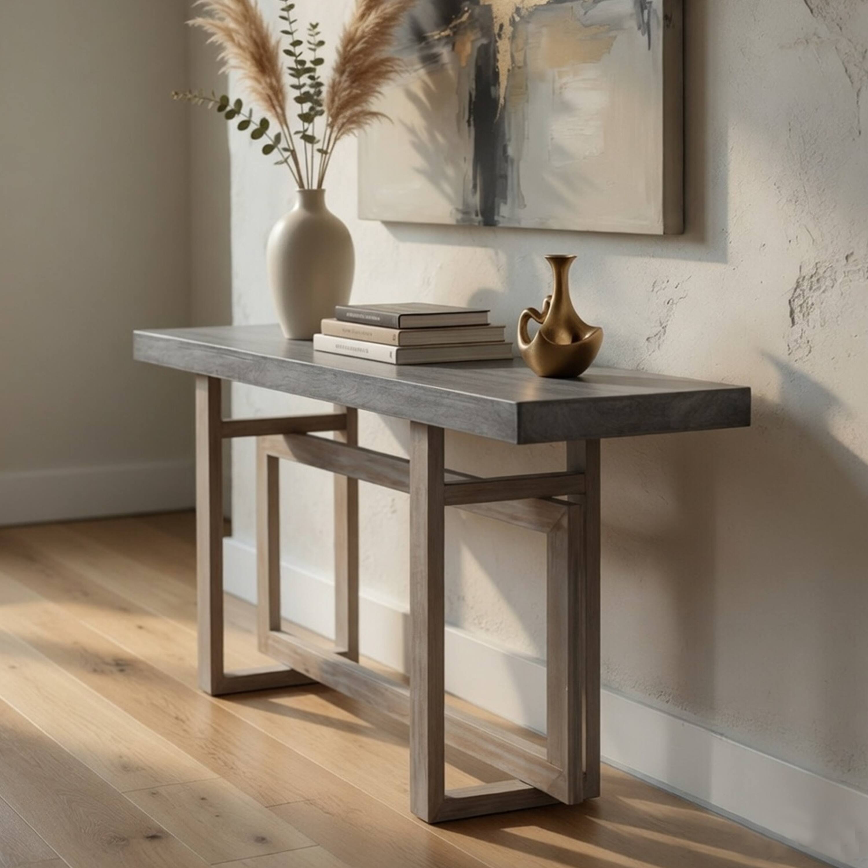 Alt View 8. Manhattan Lane - 59 Inch Artisan Sideboard Console Table with Geometric Interlocked Base - Gray.