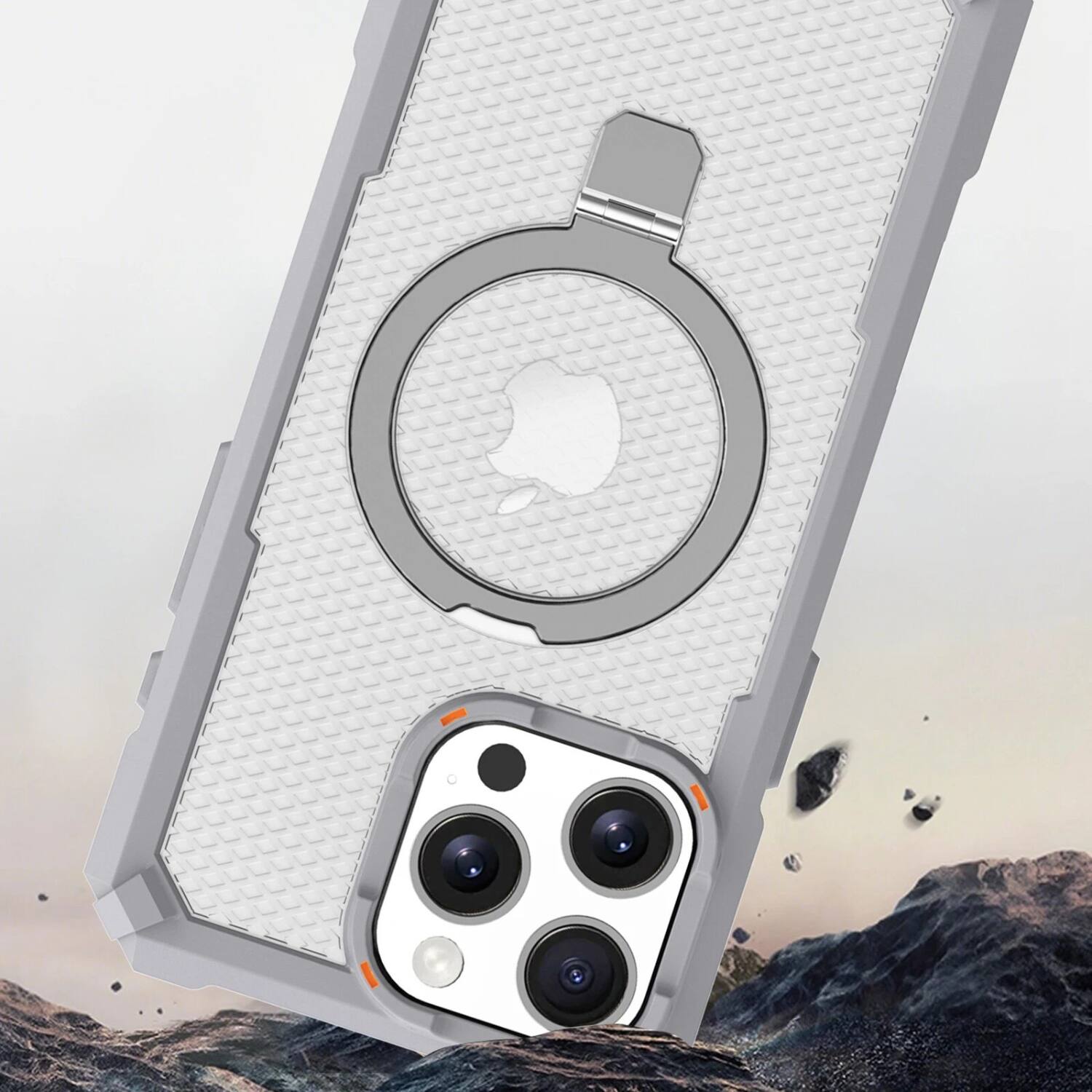 Angle. Stock Preferred - iPhone 17 Pro Max MagSafe Ring Stand Case – Shockproof Matte Cover - Gray.