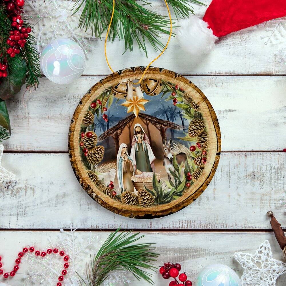 Back. OrnamentallyYou - Rustic Nativity Birth of Christ Scene Ornament Christianity and Son of God - Multi-colored.