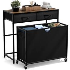 Front. Sorbus - Sorbus 3 Section Laundry Hamper with Shelf and 2 Drawers for Laundry Room Organization, Laundry Basket with Wheels - Rustic.