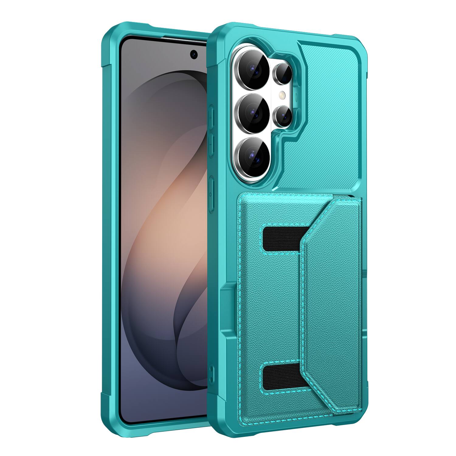 Angle. UUCOVER - Rugged Flip Wallet Case for Samsung Galaxy S26 Ultra with Card Holder Slot, Magnetic Closure Shockproof Protective Cover - Green.