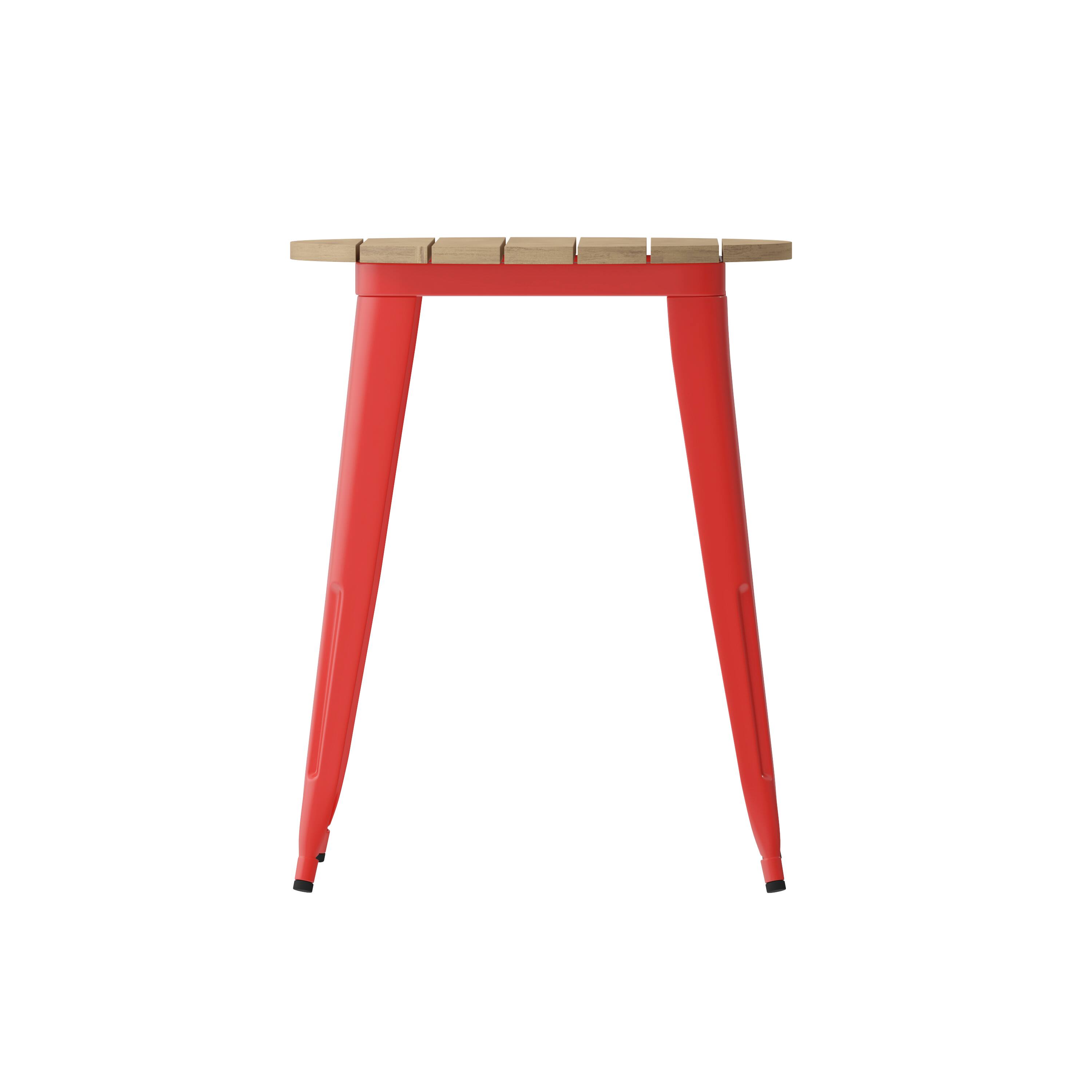 Alt View 7. Emma + Oliver - Drew Indoor/Outdoor Dining Table, 23.75" Round All Weather Poly Resin Top with Steel Base - Brown Top/Red Frame.