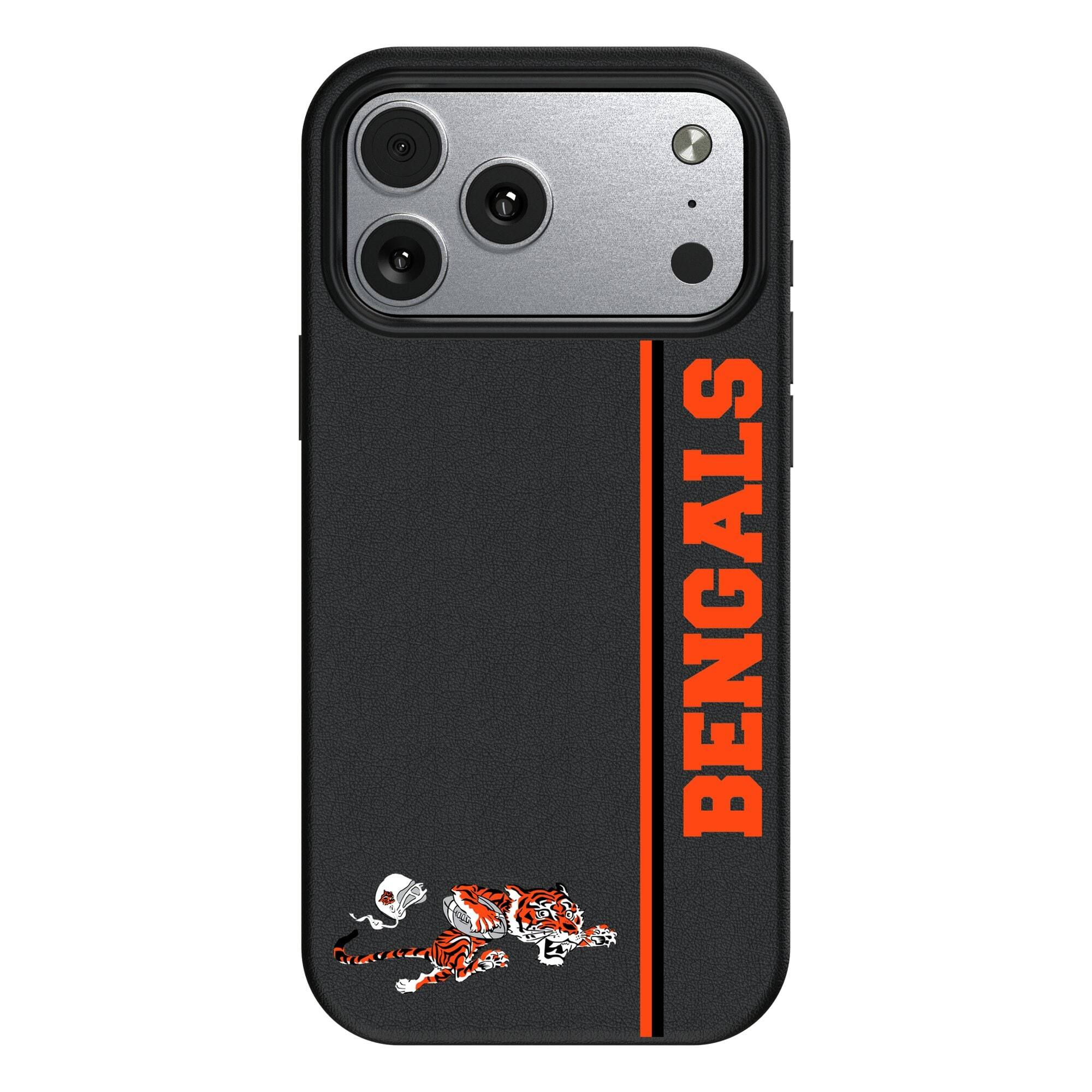 Front. Keyscaper - Cincinnati Bengals Throwback Logo iPhone Magnetic Bump Case - 15 Pro Max - Black.