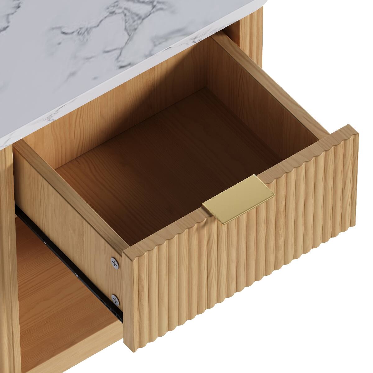 Alt View 9. Loheer - Loheer Fluted Nightstand with Drawer and Open Shelf, Natural Wood Look Bedroom Bedside Table - Natural.