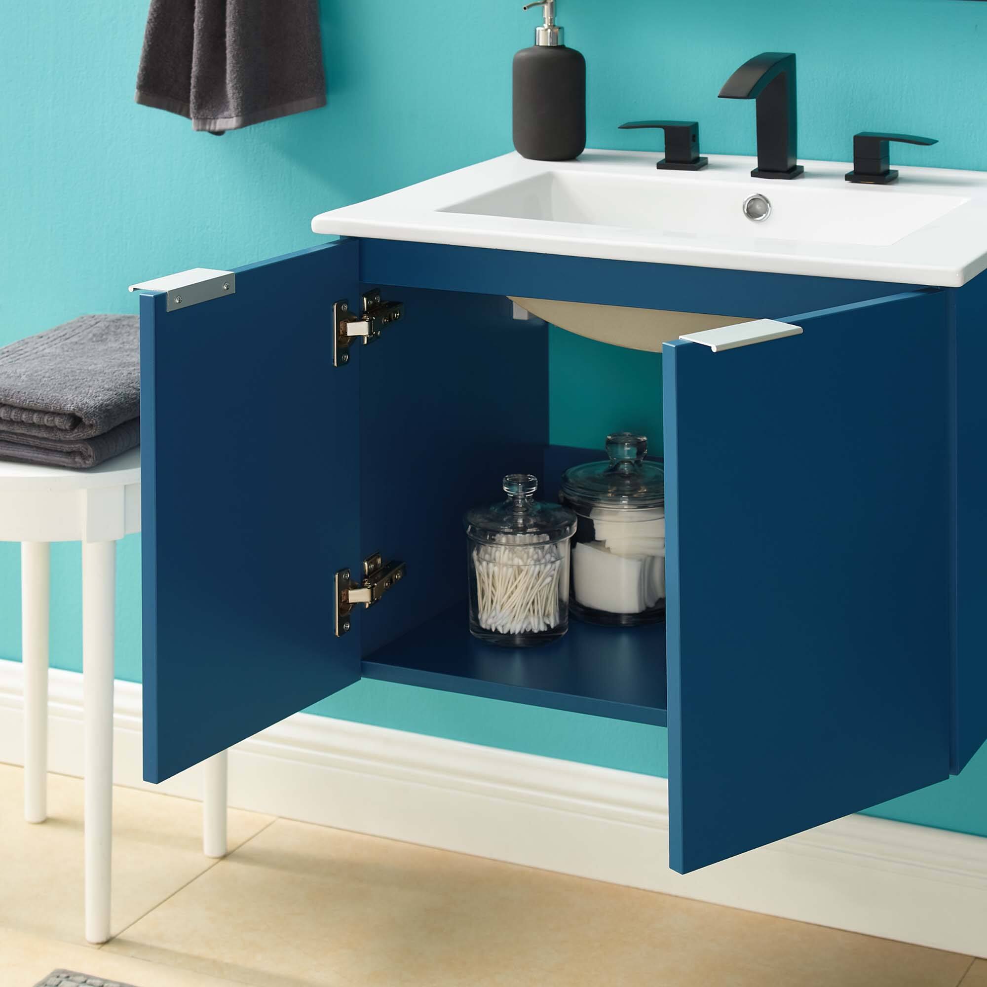 Back. Modway - Maybelle Wall-Mount Bathroom Vanity Basin Included - Navy White.