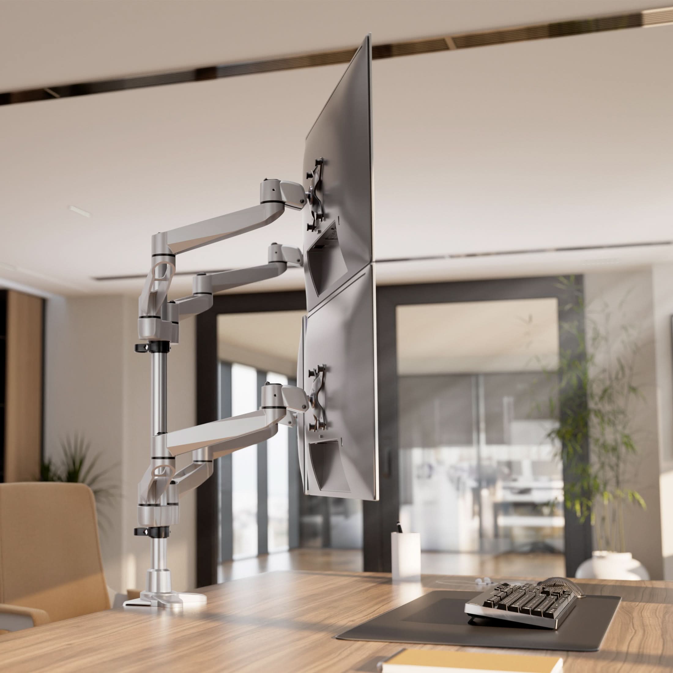 Alt View 1. Mount-It! - CLiX Series Full Motion Quad Monitor Desk Mount – Height Adjustable, Articulating Arms for Four Monitors up to 32″ - Silver.