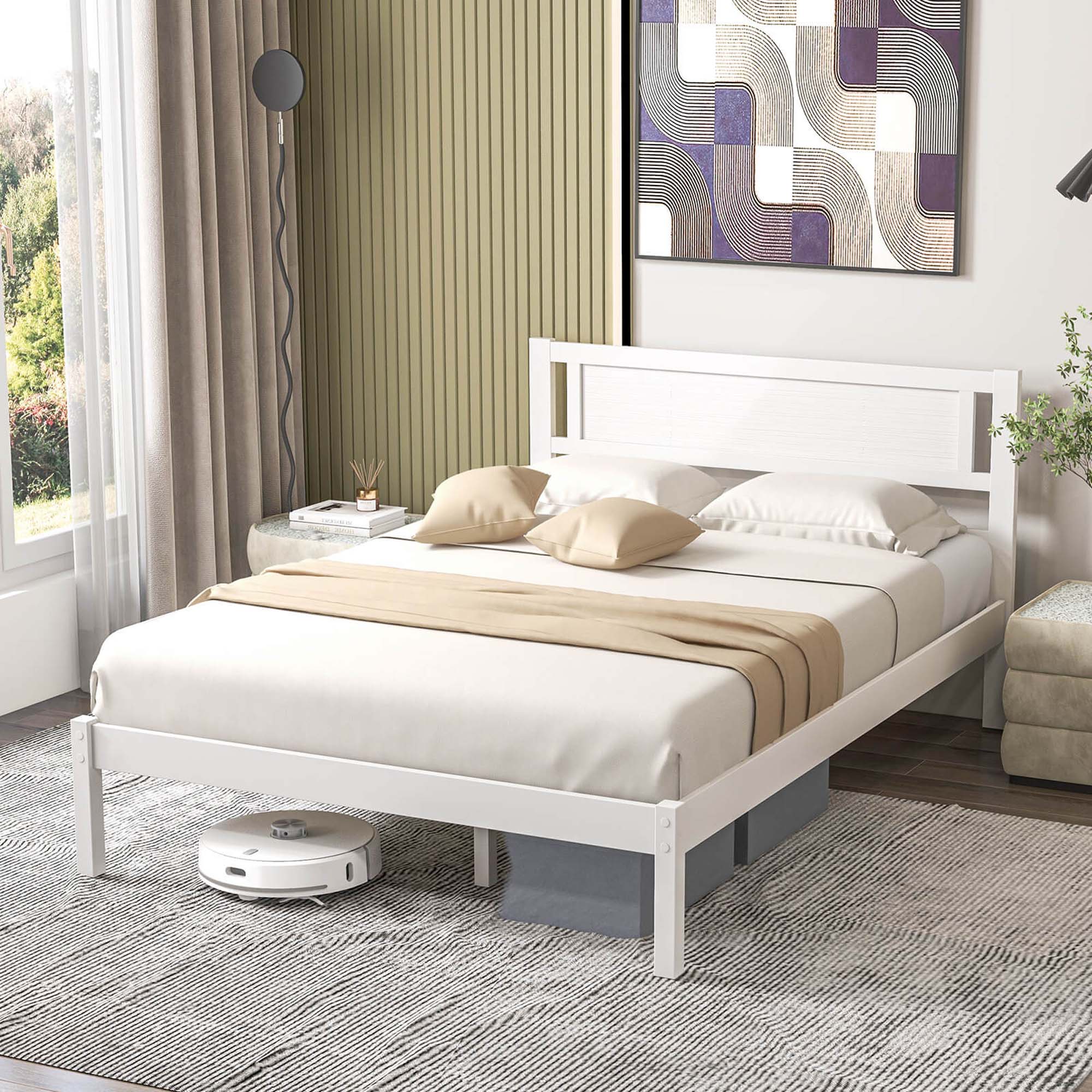 Back. Costway - Full Wooden Platform Bed - White.