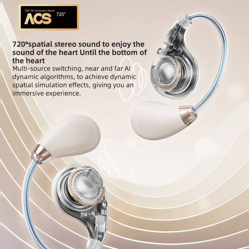 720° Air Conduction Stereo  
720° Spatial stereo sound to enjoy the sound of the heart Until the bottom of the heart  
Multi-source switching, near and far AI dynamic algorithms, to achieve dynamic spatial simulation effects, giving you an immersive experience.