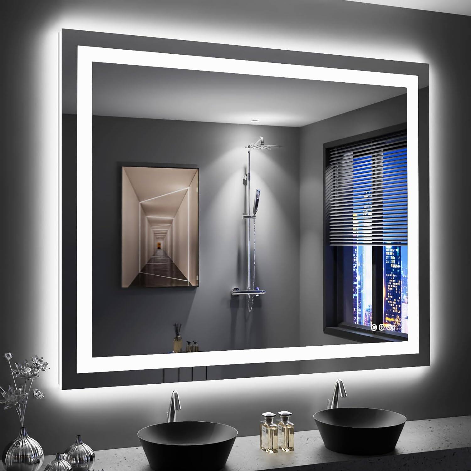 Front. Boyel Living - 49x40 inch IP54 Waterproof LED Bathroom Mirror Anti Fog Dimmable Adjustable Color Temperature - Silver.