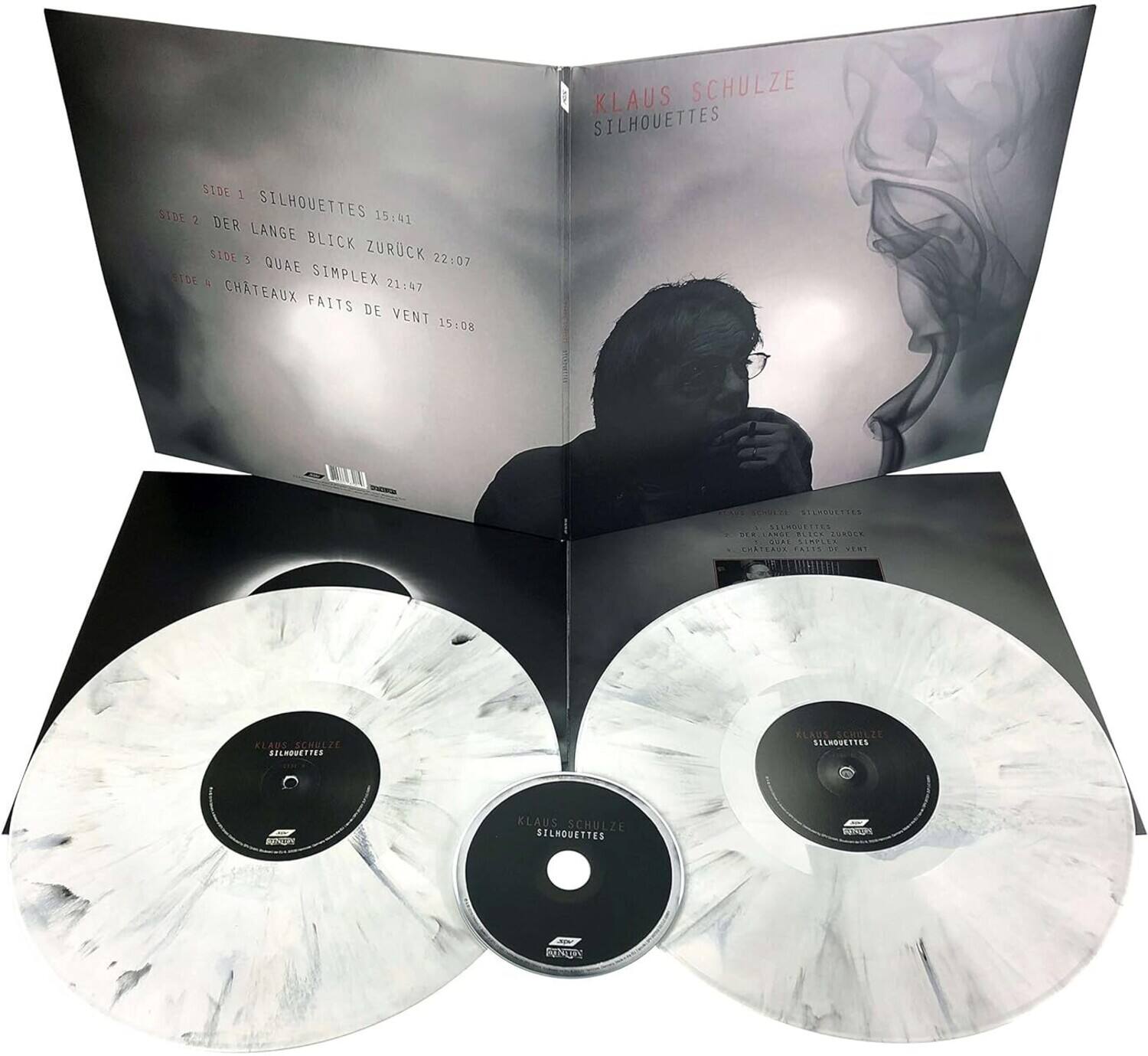 KLAUS SCHULZE  
SILHOUETTES  

SIDE 1  
SILHOUETTES 15:41  

SIDE 2  
DER LANGE BLICK ZURÜCK 22:07  

SIDE 3  
QUAE SIMPLEX 21:47  

SIDE 4  
CHATEAUX FAITS DE VENT 15:08  

KLAUS SCHULZE  
SILHOUETTES  

KLAUS SCHULZE  
SILHOUETTES  

KLAUS SCHULZE  
SILHOUETTES