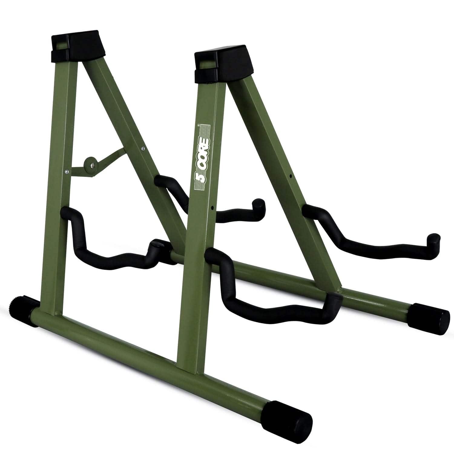 Front. 5 CORE - Double Guitar Stand A Frame Shape w Foam Arms Supports Acoustic Electric Bass Ukulele Banjo - Green.
