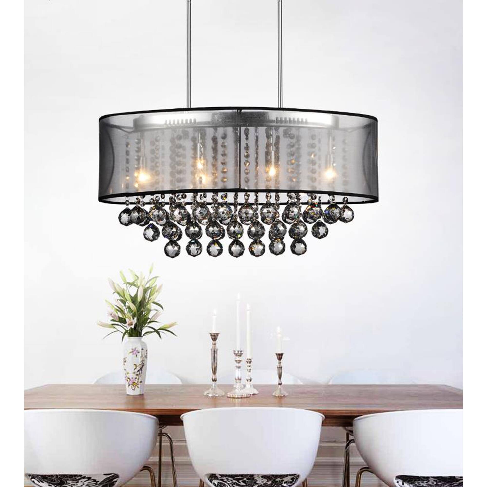 Front. CWI Lighting - Radiant 6 Light Drum Shade Chandelier With Chrome Finish - Chrome.
