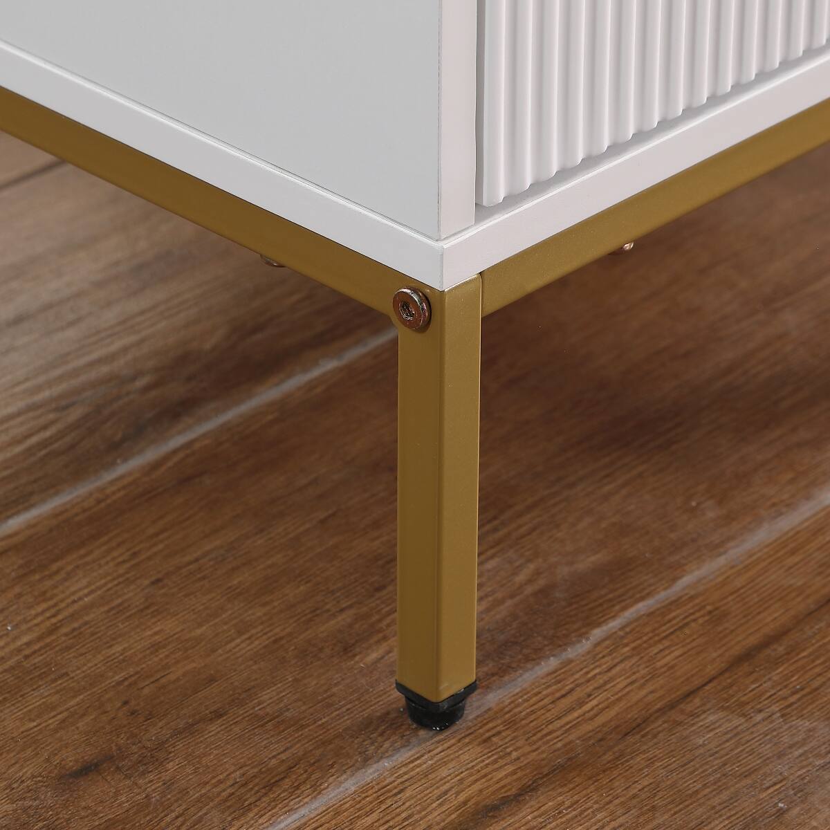 Alt View 3. Loheer - Loheer 3 Drawer Nightstand, White and Gold Mid Century Modern Bedside Table - White and Gold.