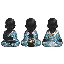 FC Design - 3-PC Set 4"H Monk MeditatingFigurine Statue Desk Tabletop Home Decor Gift - Multi-Color