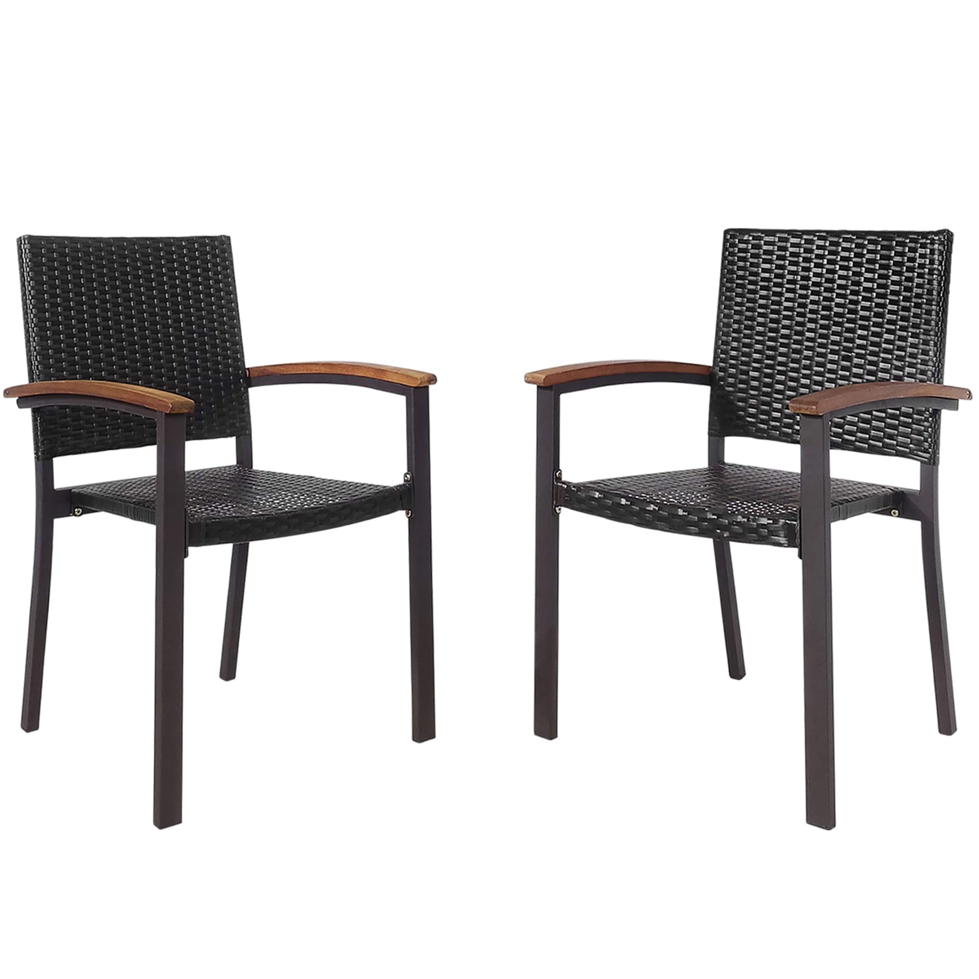 Costway - Set of 2 Outdoor Patio PE Rattan Dining Chairs Armrest Stackable Garden - Brown price history on PriceWatchPro