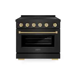ZLINE - Autograph 36 in. 5.2 cu. ft. Paramount Freestanding Induction Range w/ 5 Burners in Black Steel & Bronze Helix Handle - Stainless Steel