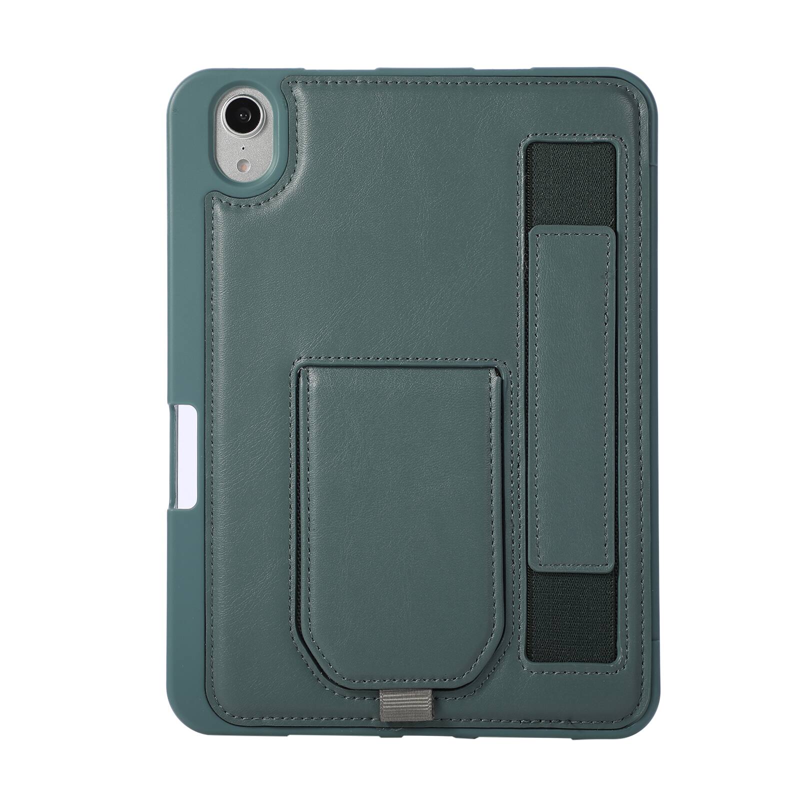 Alt View 3. Dteck - Shockproof Case for Apple iPad mini (A17 Pro) 2024 with Hand Strap and Foldable Stand, PU Leather TPU Protective Cover - Darkgreen.