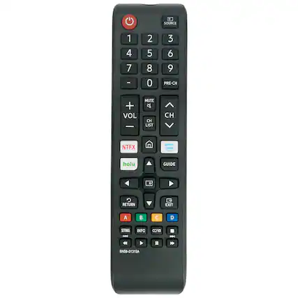 2 SOURCE 1 4 7 - 2 5 8 0 3 6 9 PRE-CH + VOL - MUTE 4 CH LIST CH NTFX prime video holu GUIDE RETURN EXIT A B C D SETTINGS H INFO CC/VD - 44 I BN59-01315A
