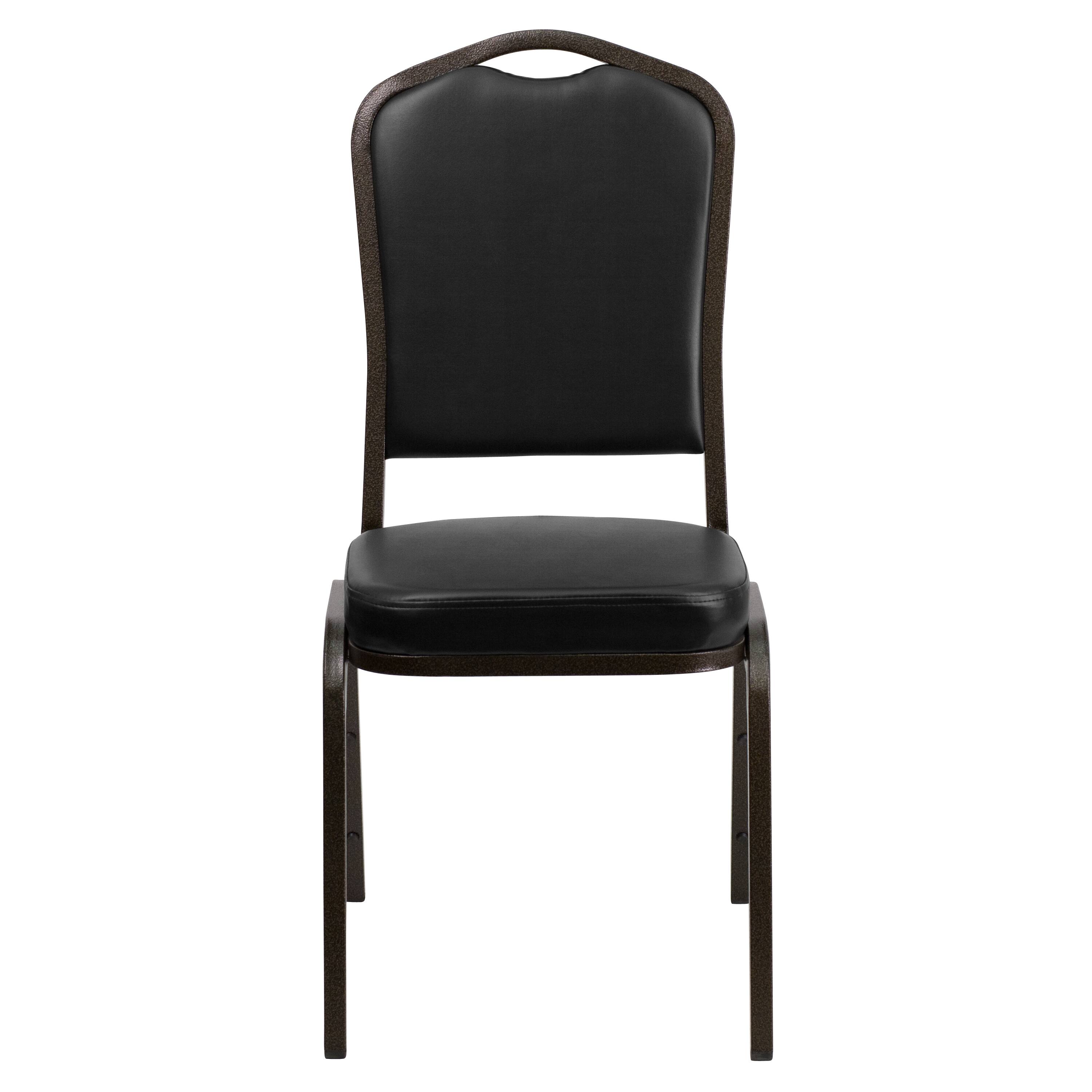 Alt View 8. Emma + Oliver - 4 Pack Crown Back Stacking Banquet Chair - Black Vinyl/Gold Vein Frame.