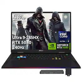 MSI - Upgraded - Raider 18" QHD+ 240Hz Gaming Laptop,Intel Core Ultra 9 285HX,RTX 5080,32GB,1TB SSD+1TB Dock,Backlit,Win 11 Pro - Black