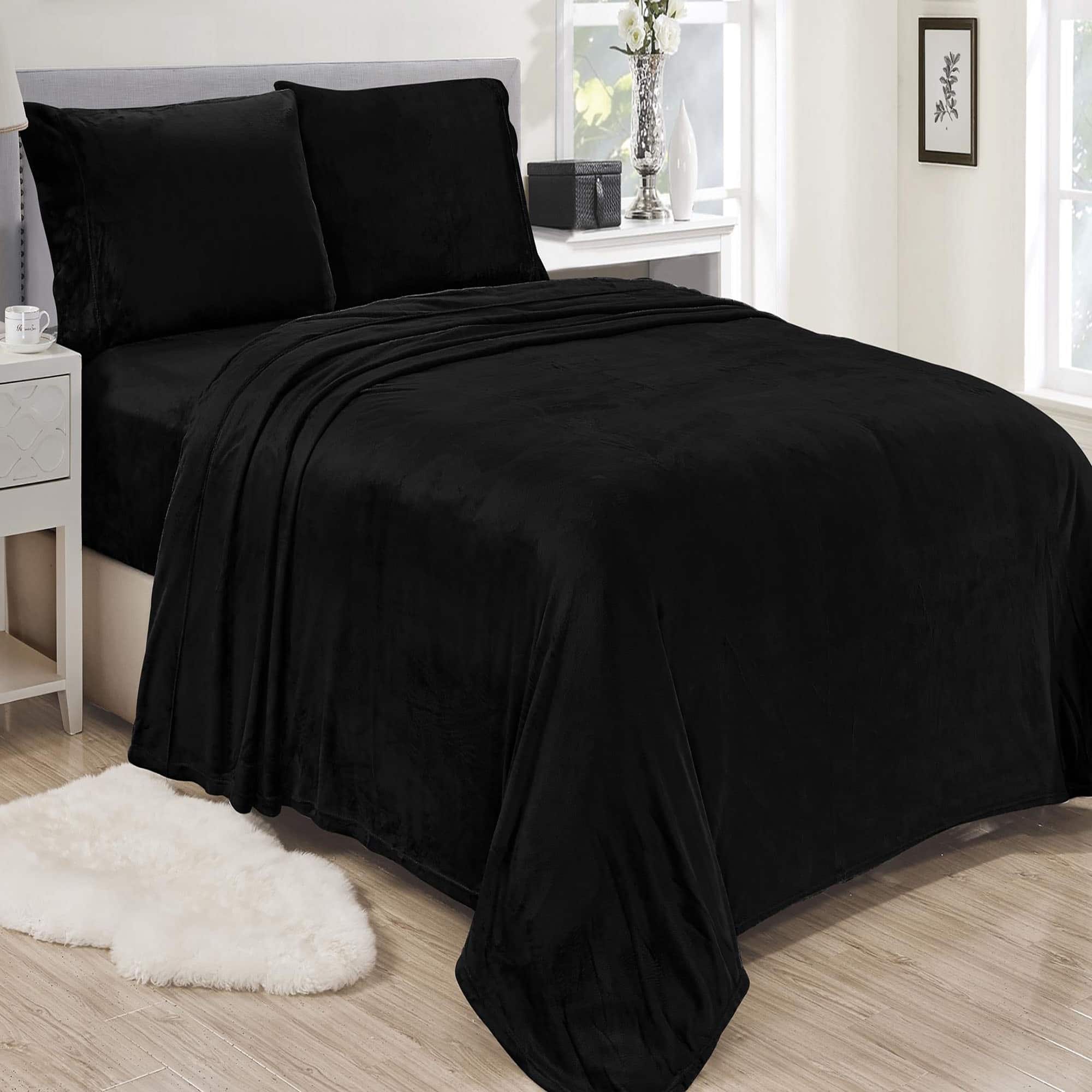 Plazatex - Lavana Microplush Ultra Premium All Season Soft Brushed Sheet Sets, Twin - Black