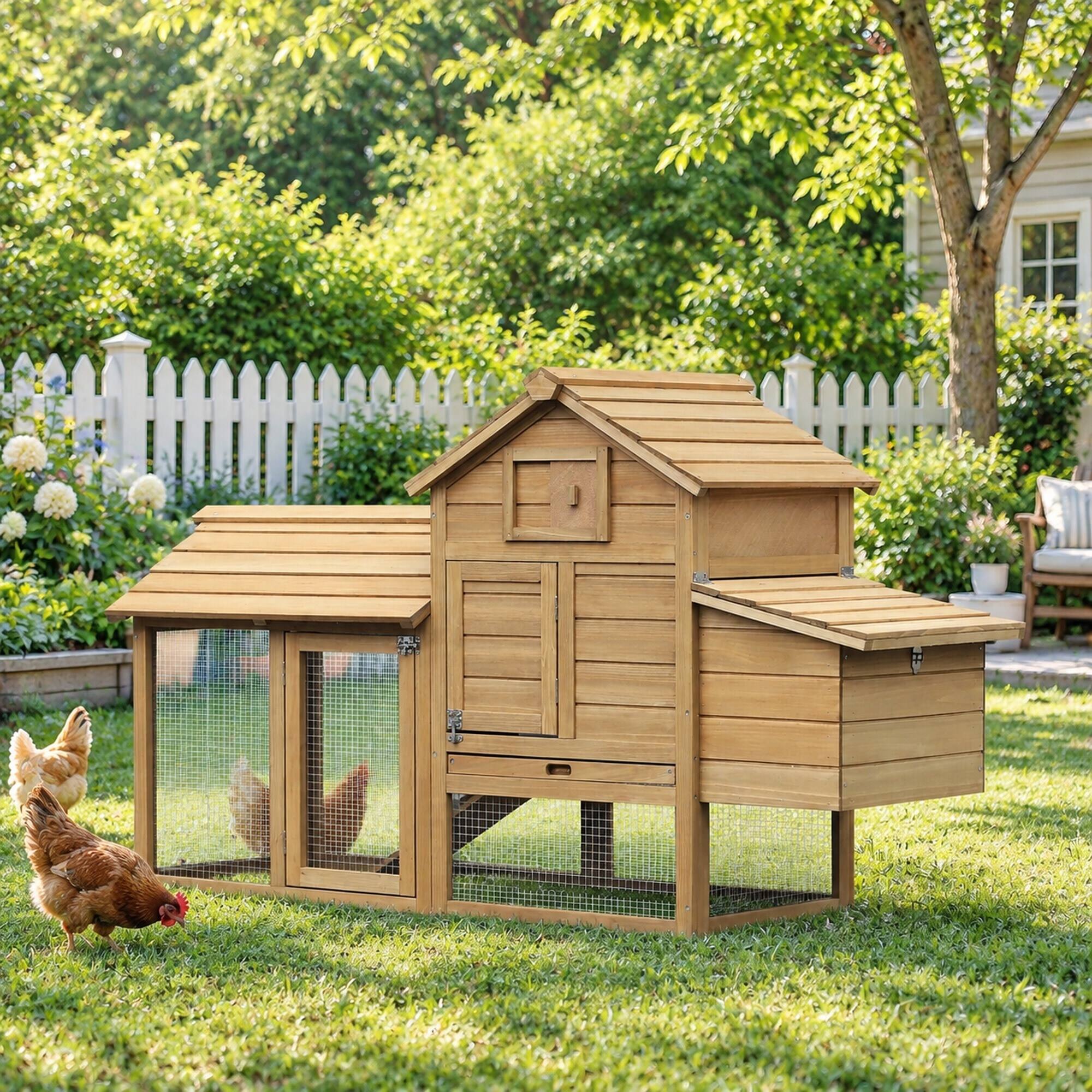 Alt View 2. RYHNUYNE - 59 in Wooden Chicken Coop, Fir Wood Hen House, Nesting Box, Removable Tray, Outdoor Backyard.