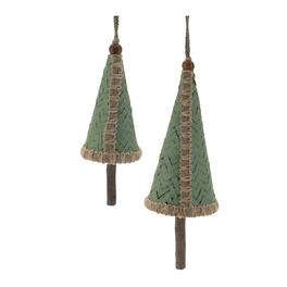 BreeBe - Woven Bamboo Pine Tree Ornament (Set of 4) - Green, Beige