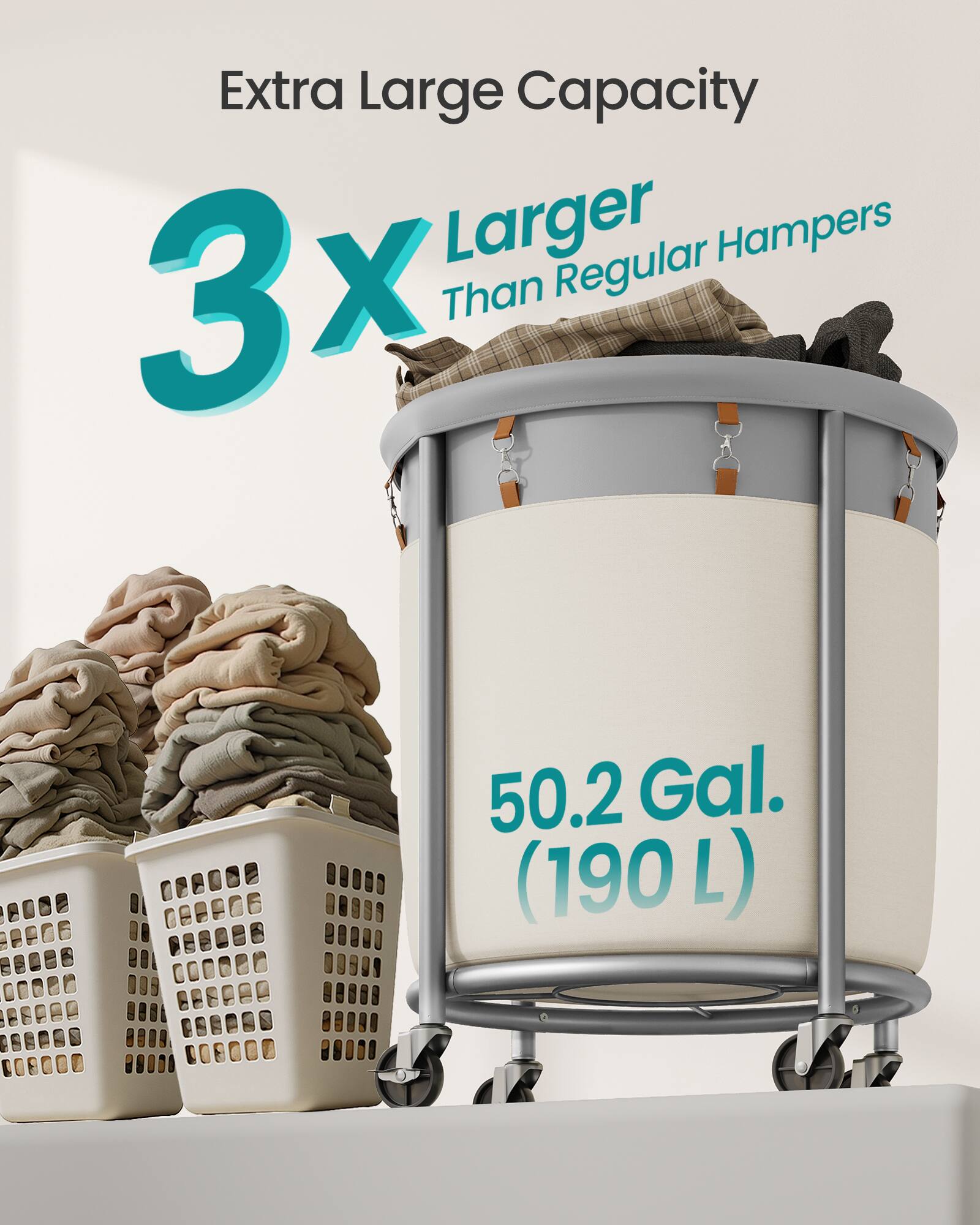 Extra Large Capacity  
3x Larger Than Regular Hampers  
50.2 Gal. (190 L)