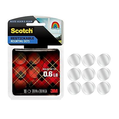 REUSE AGAIN & AGAIN  
Scotch  
RESTICKABLE MOUNTING DOTS  
HOLDS UP TO 0.6 LB  
18 7/8 IN X 7/8 IN EA  
3M