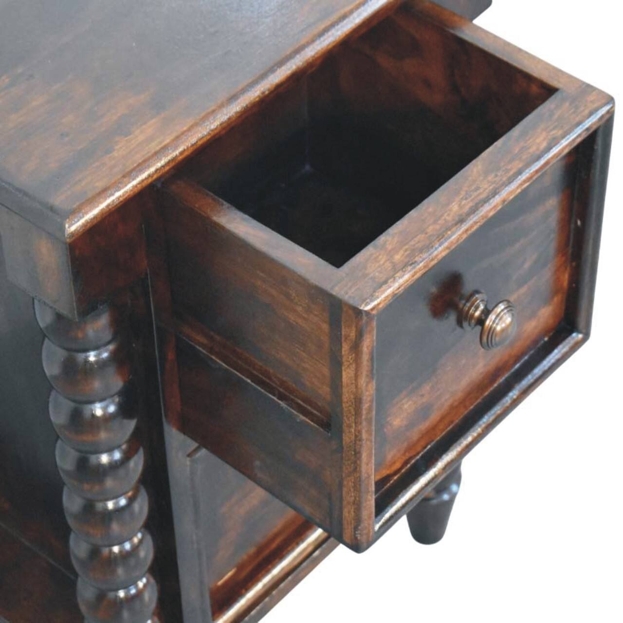 Alt View 3. Artisan Furniture - Artisan Furniture Solid Wood Spindle Duo Bedside, 2 Drawers, Dark Brown - Dark brown.