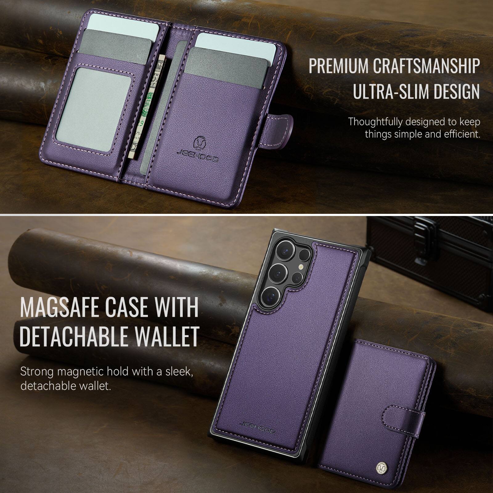 PREMIUM CRAFTSMANSHIP  
ULTRA-SLIM DESIGN  
Thoughtfully designed to keep things simple and efficient.  

MAGSAFE CASE WITH DETACHABLE WALLET  
Strong magnetic hold with a sleek, detachable wallet.