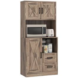 Homcom - Kitchen Pantry Storage Cabinet, Farmhouse Kitchen Hutch w/ Microwave Oven Countertop, Adjustable Shelves - Gray