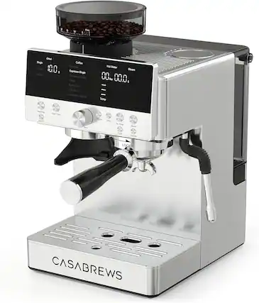 g)
15
10
Fine 5 1
Grind Single Double 10,0 $ Manual
Coffee Ristretto Espresso Single Espresso Double Lungo Americano Cold Brew Customize Volume
Hot Water Steam 00 Bar 00.0g $ Temp
Start Stop QUOFF
Grind Time
Bres
Volumo Temp
Hot Water
Steam
Flush
Descalcie
LOCK
CASABREWS