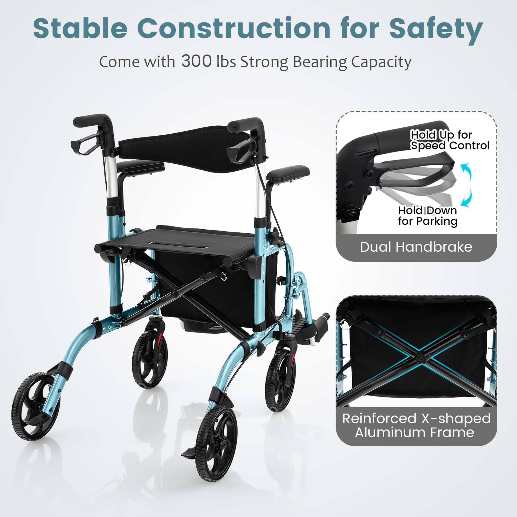 Stable Construction for Safety
Come with 300 lbs Strong Bearing Capacity
Dual Handbrake
Reinforced X-shaped Aluminum Frame
Hold Up for Speed Control
Hold Down for Parking