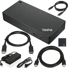 Front. Lenovo - ThinkPad USB Type-C Dock Gen 2 (40AY0090US) with HDMI and DisplayPort Cables and AOM Starter Bundle.