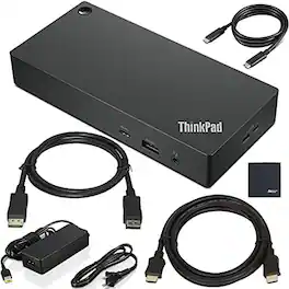 Lenovo - ThinkPad USB Type-C Dock Gen 2 (40AY0090US) with HDMI and DisplayPort Cables and AOM Starter Bundle