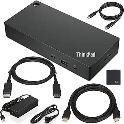 Front. Lenovo - ThinkPad USB Type-C Dock Gen 2 (40AY0090US) with HDMI and DisplayPort Cables and AOM Starter Bundle.