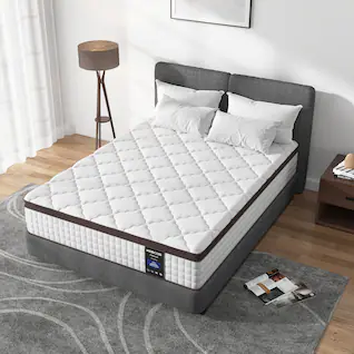 Kescas - 12 in. Medium Firm Hybrid Euro Top Queen Size Breathable Mattress - White