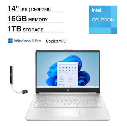 14" IPS (1366*768)
16GB MEMORY
1TB STORAGE
intel Celeron
Windows 11 Pro
Copilot+PC