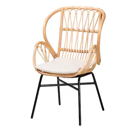 Front. bali & pari - Caelia Modern Bohemian Rattan and Metal Chair - Natural Brown/Black.