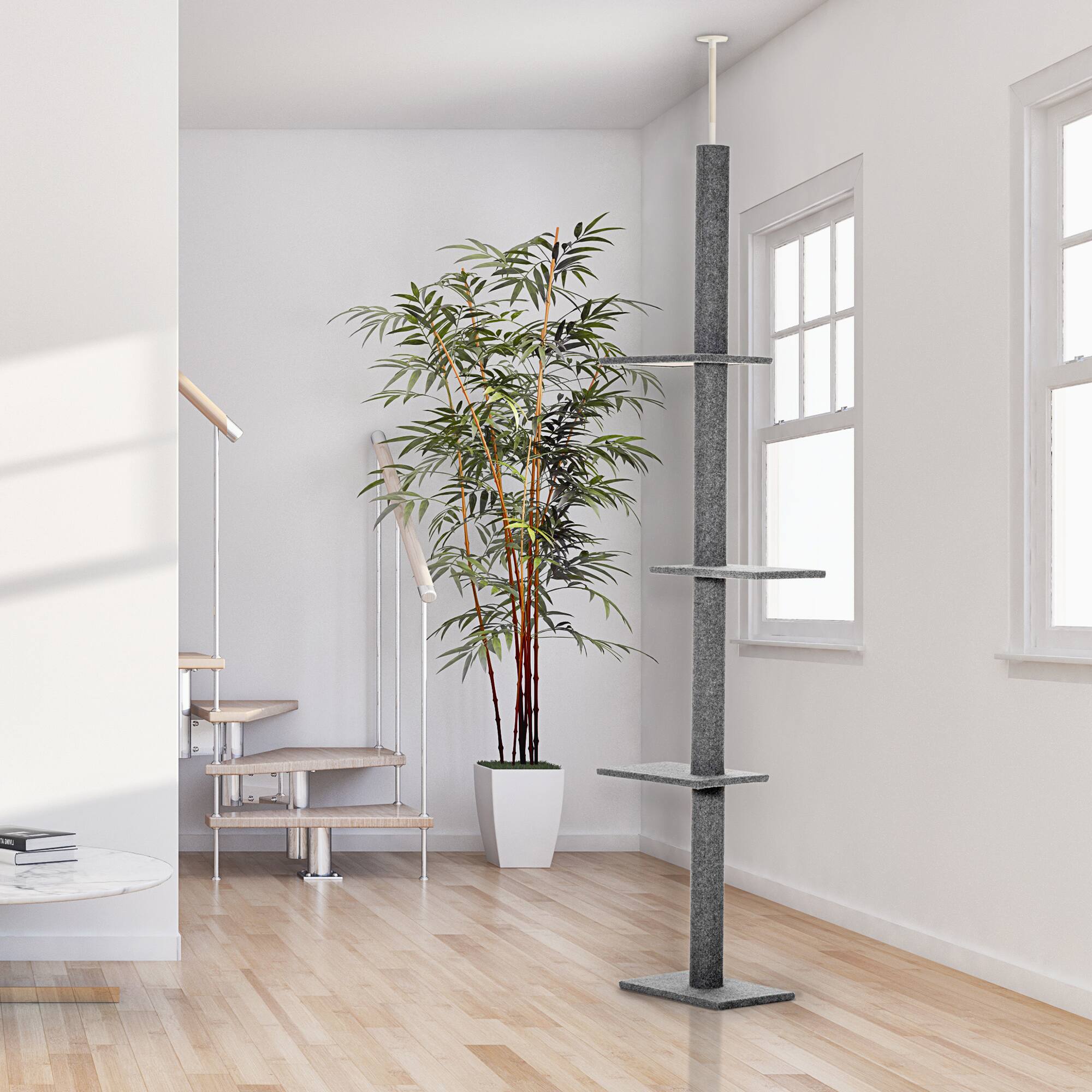 Alt View 1. Pawhut - Cat Tree Cat Climbing Tower with Sisal-Covered Scratching Posts Natural Cat Activity Center - Dark Grey.