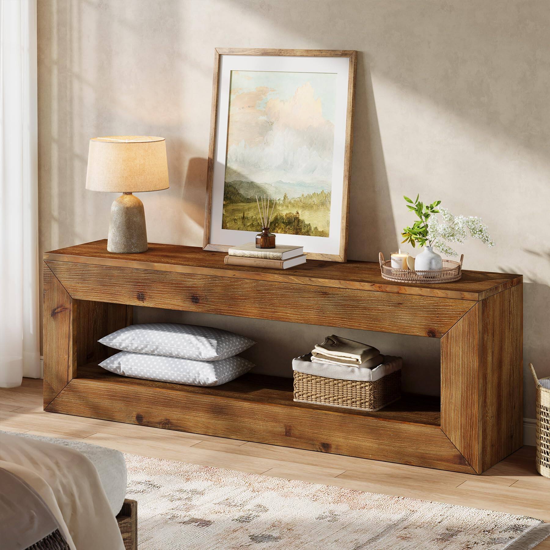 Alt View 1. Tribesigns - 47" Solid Wood TV Stand for 32/43/55" TVs, Farmhouse TV Console with Storage, Low Media Console Television Stands for Li - Brown.